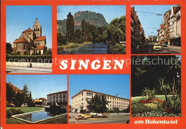 Singen Hohentwiel Schloss Panorama Park Teich Gebäude Str