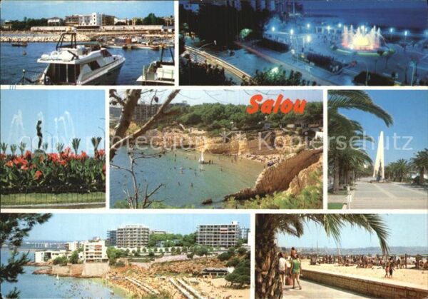 Salou Hafen Nachtaufnahme Springbrunnen Stran