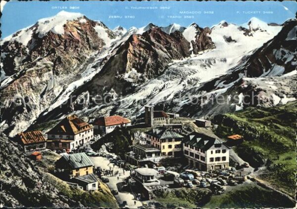 Stilfserjoch Passo dello Stelvio mit Ortler Fliegeraufnahme
