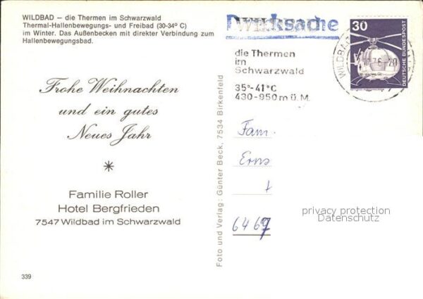 Wildbad Schwarzwald Thermalbad Weihnachtsgrüße – Bild 2
