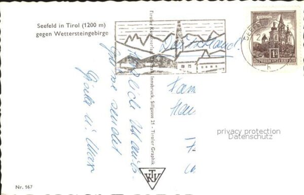 Seefeld Tirol Ortsansicht mit Kirche gegen Wetterstei – Bild 2