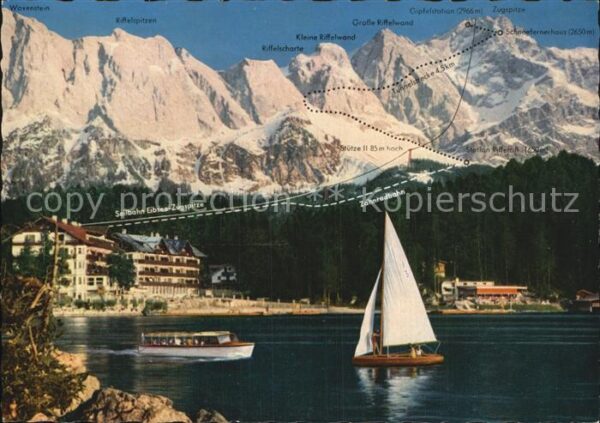 Eibsee Blick zur Zugspitze mit Streckenverlauf