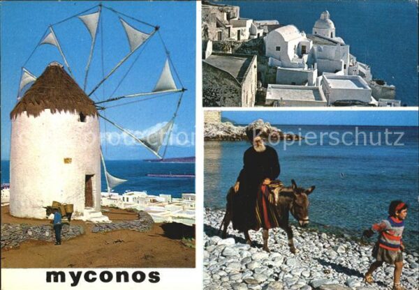 Myconos Windmühle Kind Esel