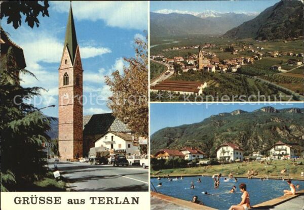 Terlano Suedtirol Gesamtansicht mit Alpenpanorama Kirchtu