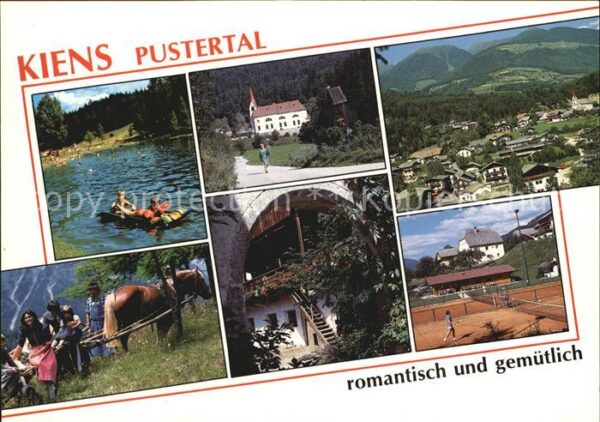 Kiens Suedtirol Gesamtansicht Badestrand Kirche Pferdef
