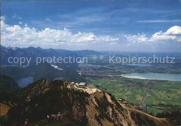 Fuessen Allgaeu Blick vom Tegelberg auf Bergstation und