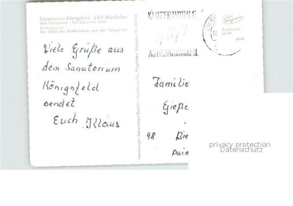 Ennepetal Sanatorium Königsfeld LVA Westfalen Fli – Bild 2