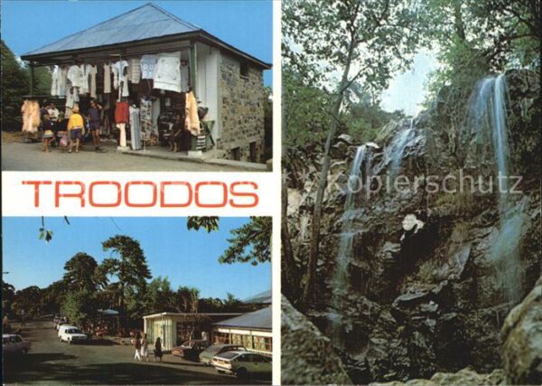 Zypern Cyprus Troodos Wasserfälle und Markthäuschen