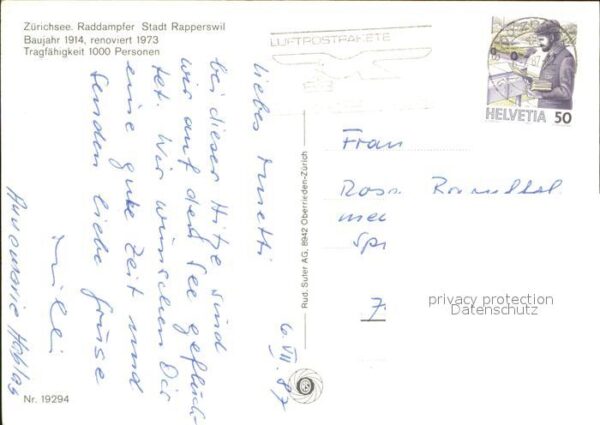 Dampfer Seitenrad Stadt Rapperswil Zürichsee – Bild 2