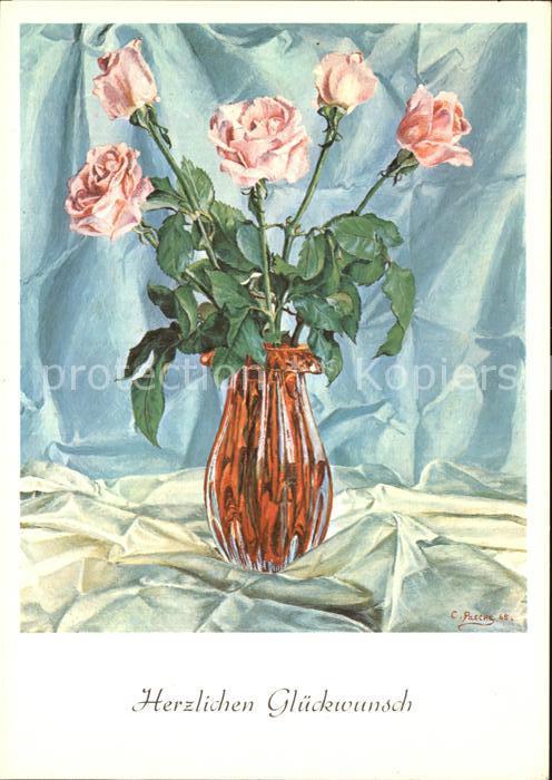 Rosen Rosenstillleben Fussgemalt Ch. Pasche