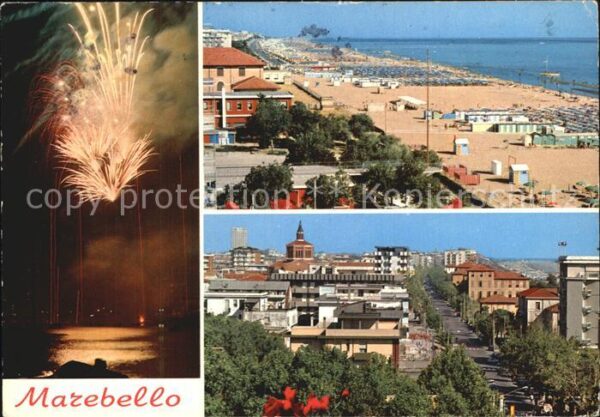 Marebello Rimini Feuerwerk Strand Ortsblick