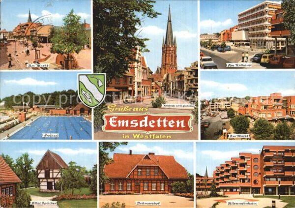 Emsdetten Markt Kirchstrasse mit St Pankratius Ra