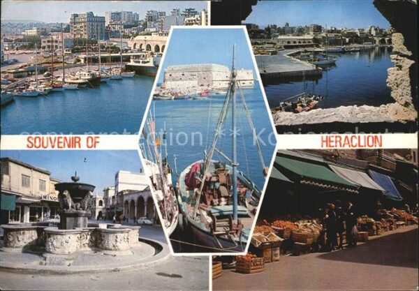 Heraclion Iraklio Hafen Brunnen Fischerboot Markt