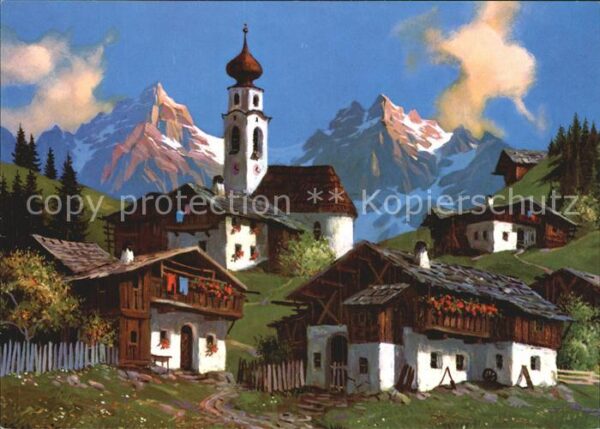 Tirol Region Bergdorf Künstlerkarte