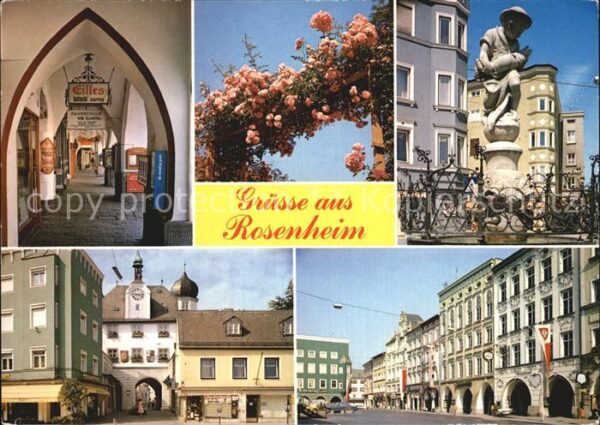 Rosenheim Bayern Arkaden Rosenbogen Statue Stadttor Stra