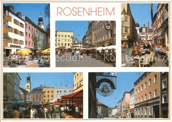 Rosenheim Bayern Strassencafes Marktplatz Wirtshausschil