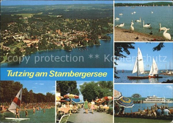 Tutzing Fliegeraufnahme Schwäne Strand Promenad