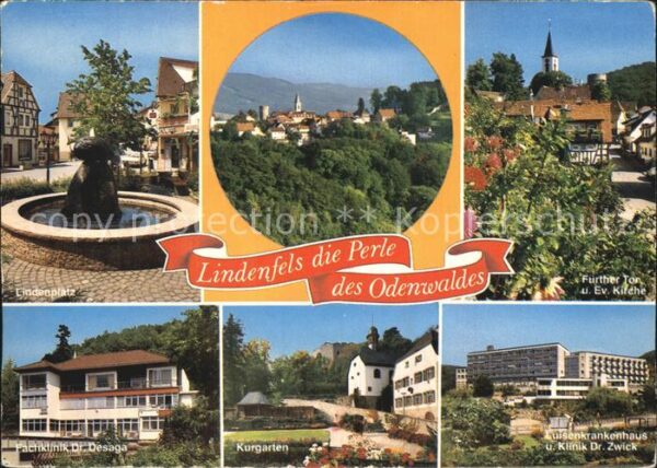 Lindenfels Odenwald Lindenplatz Brunnen Panorama Further To