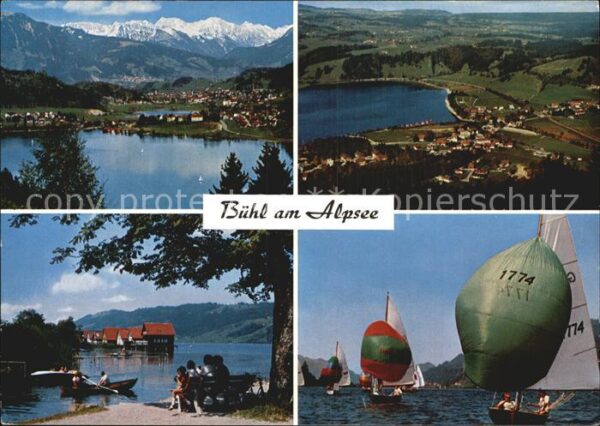Buehl Alpsee Panorama Seepartie Bootshäuser Segelboo