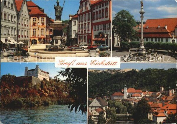 Eichstaett Oberbayern Markt Brunnen Säule Schloss Teilansicht