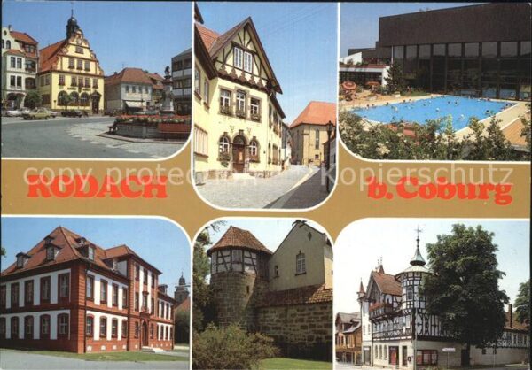 Rodach Coburg Marktplatz Brunnen Schwimmbad Teilansic