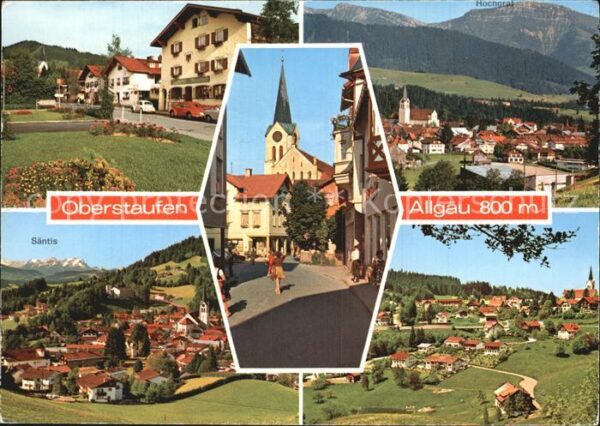 Oberstaufen Panorama mit Säntis Dorfpartie Kirche