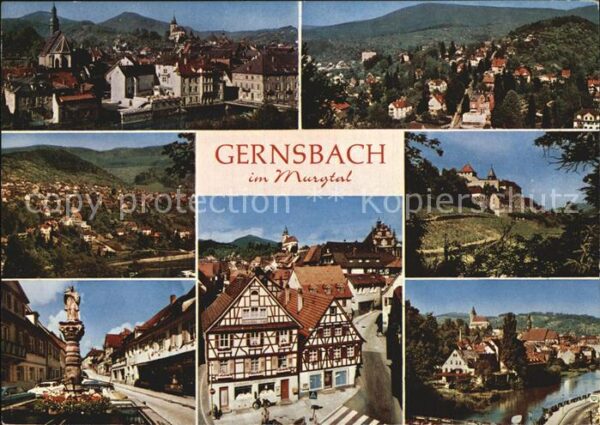 Gernsbach Teilansicht Panorama Brunnen Fachwerkhä