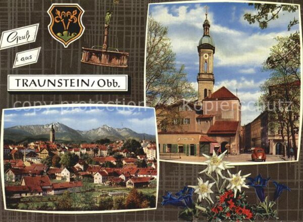 Traunstein Oberbayern Stadtblick Kirche