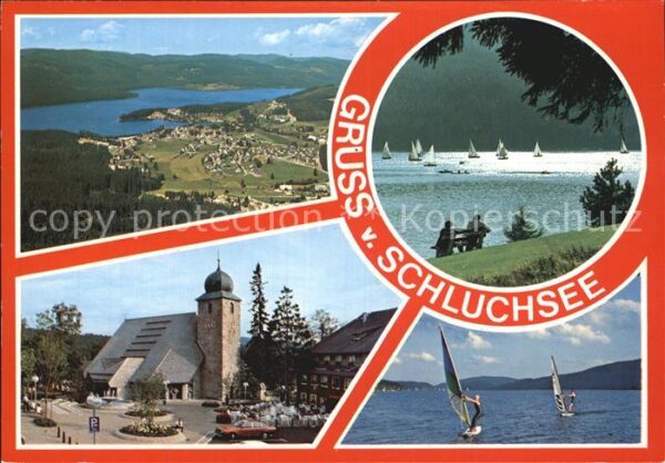 Schluchsee Fliegeraufnahme Segelboote Kirche Surfe