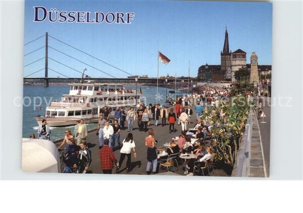 Duesseldorf Rheinpromenade mit Schlossturm