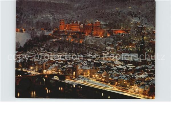 Heidelberg Neckar vom Philosophenweg bei Nacht