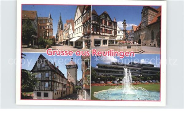 Reutlingen Strassenpartie Brunnen Stadtturm Spring
