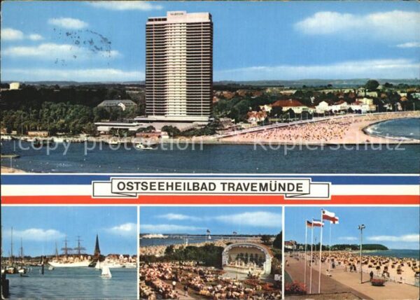 Travemuende Ostseebad Panorama mit Hotel Neptun Dreimaster Pa