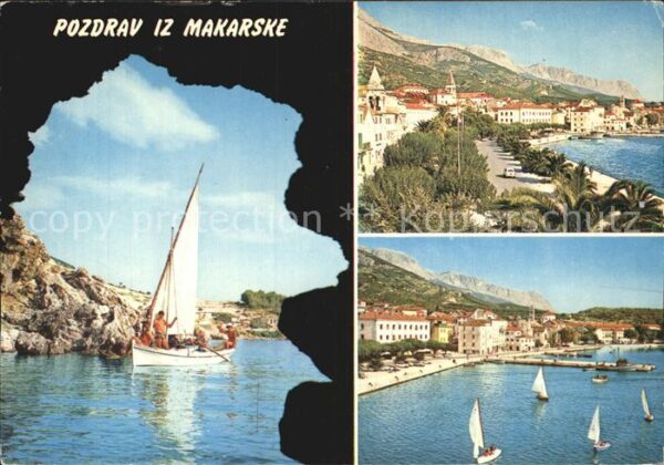 Makarska Dalmatien Uferstrasse Küstenstadt Hafen Segelboot