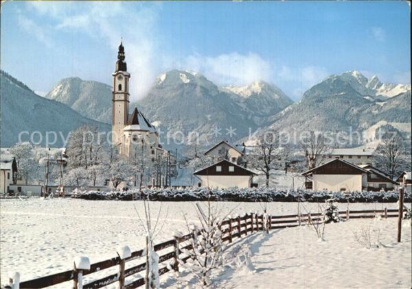 Flintsbach Inn Ortsansicht mit Kirche Winterpanorama m