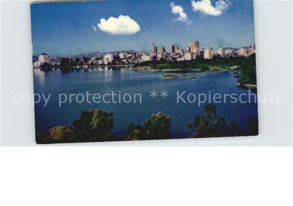 Oakland California Skyline across Lake Merritt