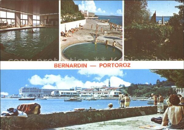 Bernardin Teilansicht Hallenbad Strand Kirchturm