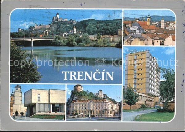 Trencin Trentschinteplitz Teilansichten Blick über die Waag Burg