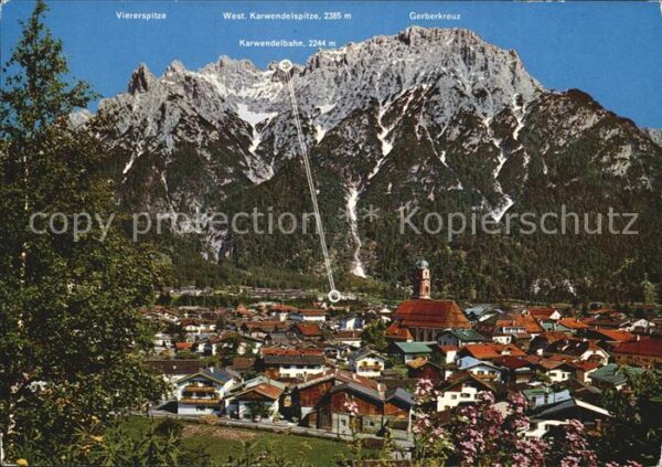 Mittenwald Bayern Ortsansicht mit Kirche Höhenluftkurort