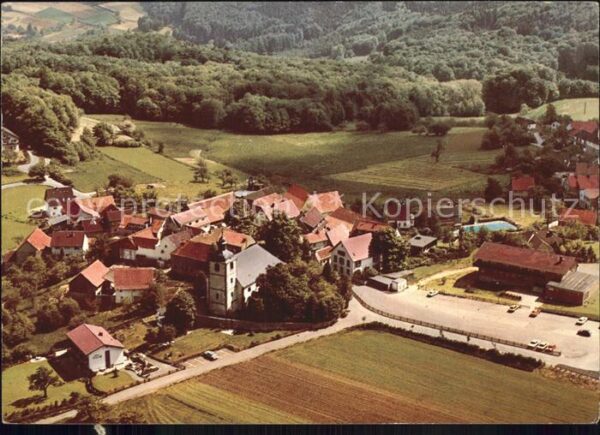 Neunkirchen Odenwald Blick auf ev Pfarrkirche Fliegeraufnahm