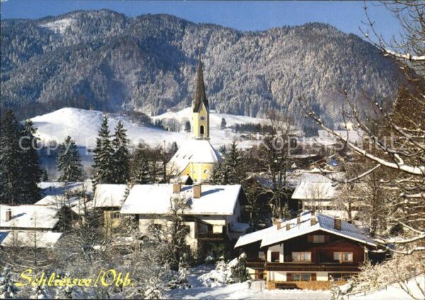 Schliersee Ortsansicht mit Kirche Winterpanorama