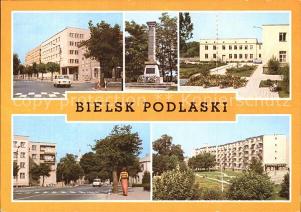 Bielsk Podlaski Fragment miasta Pomnik Technikum Rachun