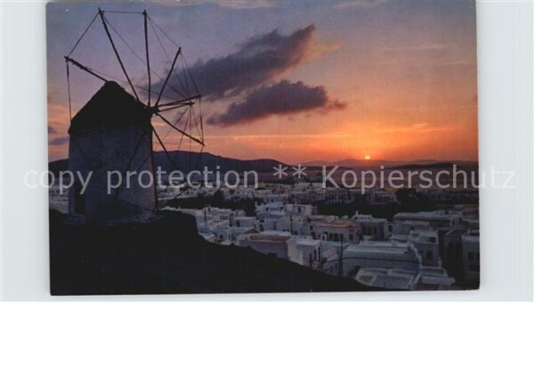 Mykonos Kykladeninsel Aegaeis Windmühle Sonnenuntergang