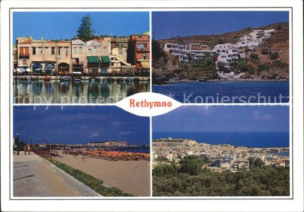 Rethymno Kreta Hafen Hügelhäuser Promenade Panorama