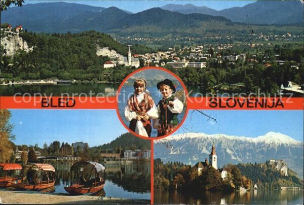 Bled Panorama Touristenboote Kinder in Lande