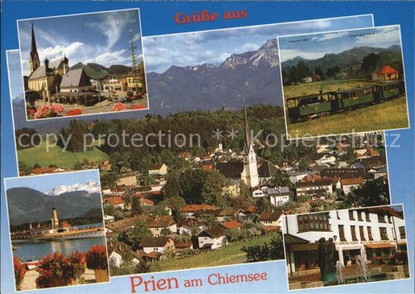 Prien Chiemsee Kirche Panorama Minibahn Fahrgastschiff