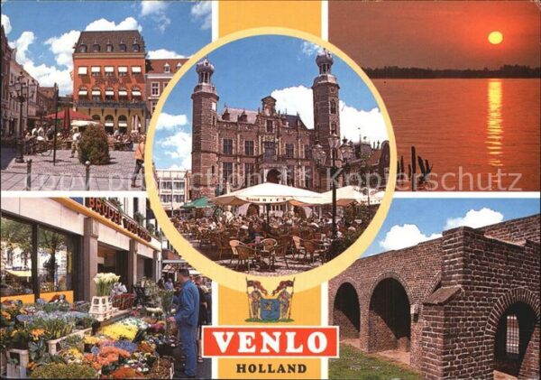 Venlo Teilansicht Rathaus Markt Sonnenunterga