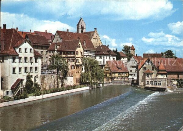 Riedlingen Donau Donauwehr mit Mühltörleund Rathaus