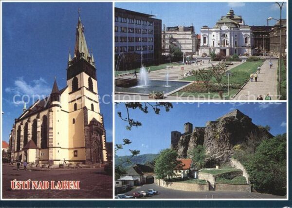 Usti nad Labem Kirche Park mit Brunnen Burg