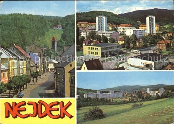 Nejdek Karlsbad Stadtansichten Kirche Hochhäuser